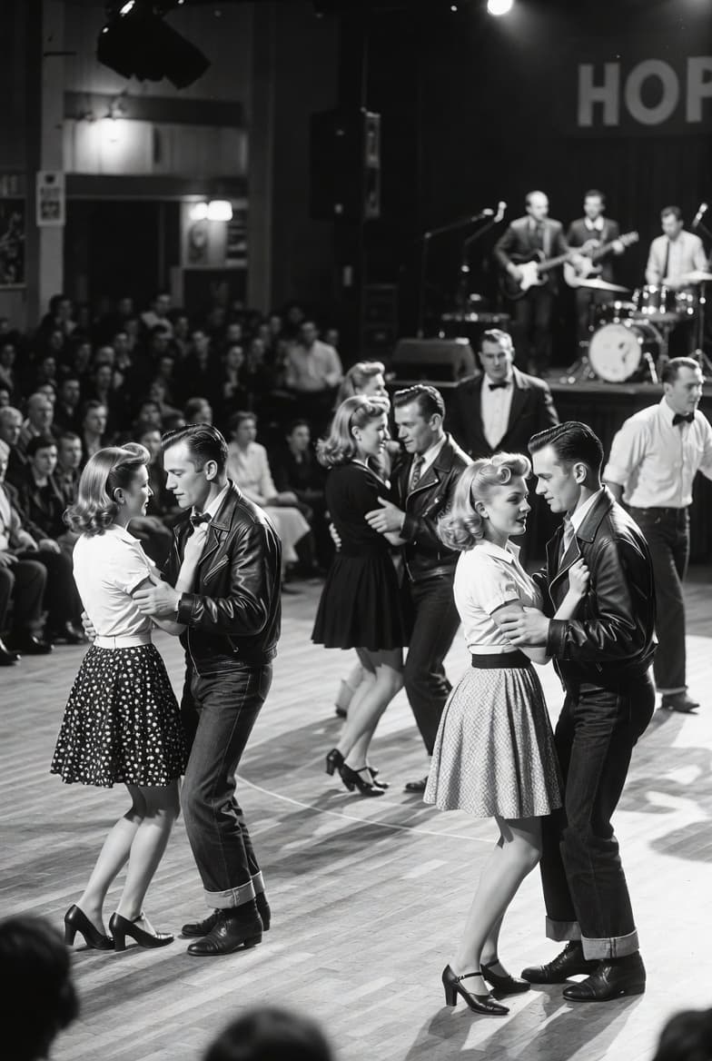 Rock n roll hop with live band on stage